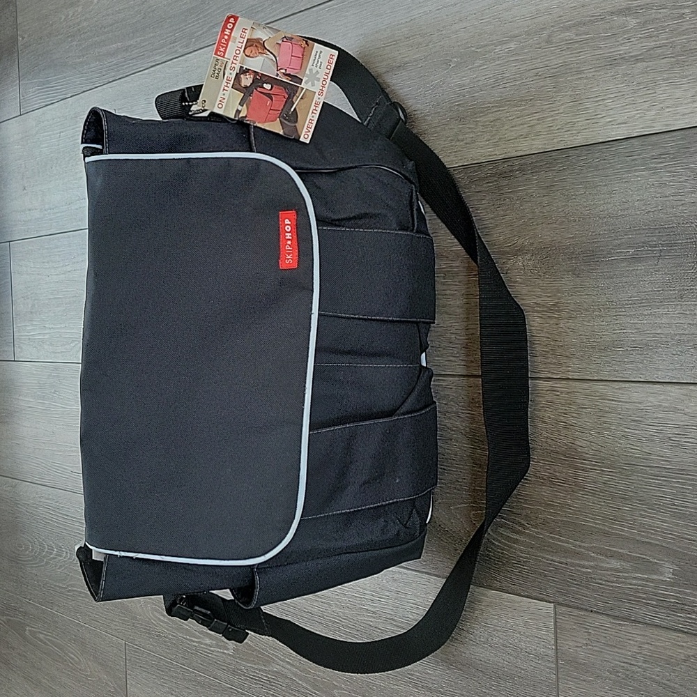 Skip Hop black with light blue dash Diaper bag